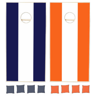 Blue Orange and White Add Your Logo Cornhole Set