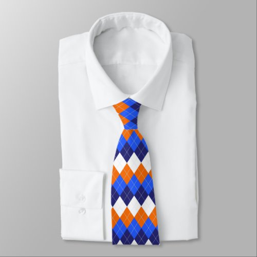 Blue Orange and White Argyle Neck Tie