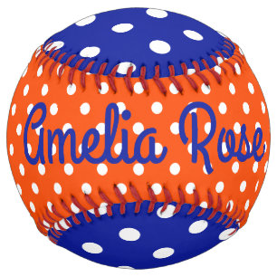 Blue Orange and White Polka Dot Personalized Softball