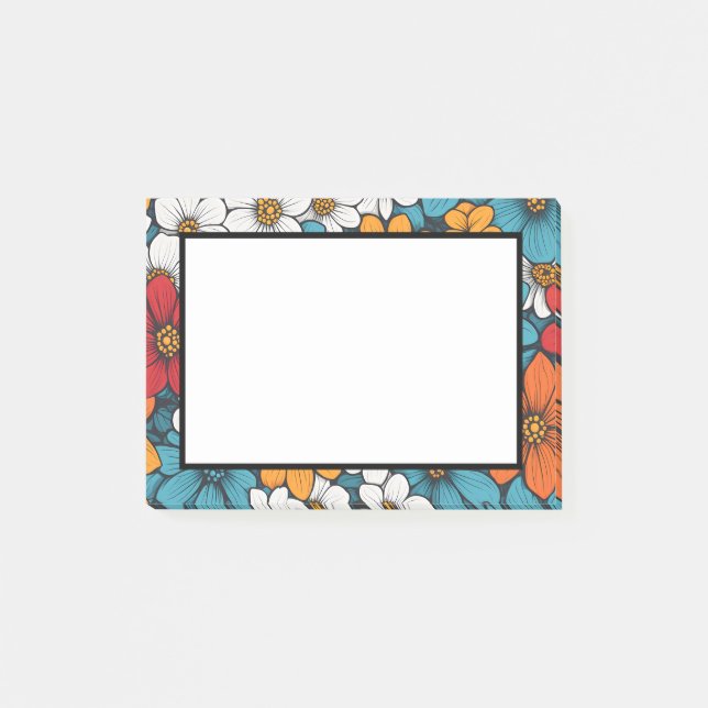 Blue Orange and White Pop Art Flowers Post-it Notes (Front)
