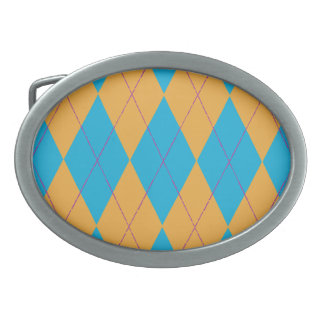 Blue & Orange Argyle Oval Belt Buckle