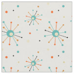 Blue Orange Atomic Starbursts Mid Century Pattern Fabric