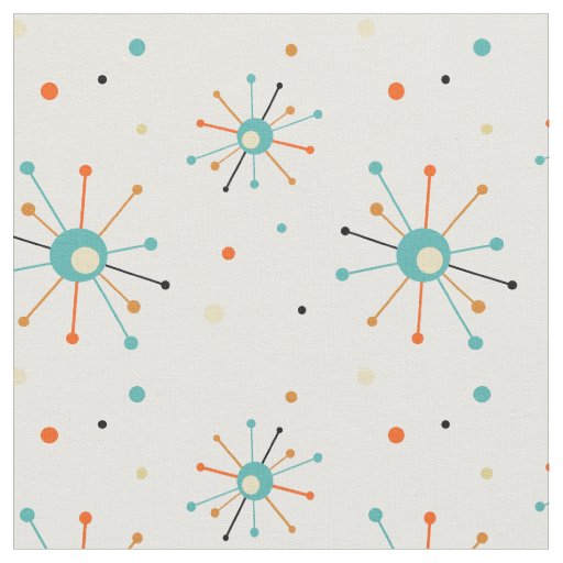 Blue Orange Atomic Starbursts Mid Century Pattern Fabric