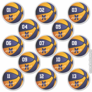 blue orange basketball custom 13 players names sticker