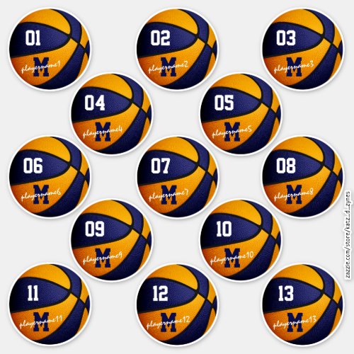 blue orange basketball custom 13 players names  sticker