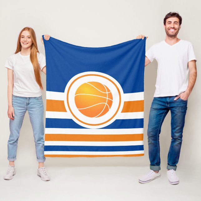Blue & Orange Basketball Fleece Blanket (In Situ)