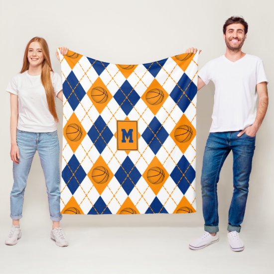 blue orange basketball team colors argyle fleece blanket