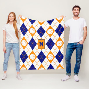 blue orange basketball team colors argyle fleece blanket