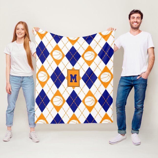 blue orange basketball team colors argyle fleece blanket (In Situ)