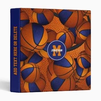 Blue Orange Basketball Team Colors Sports Pattern 3 Ring Binder by katz_d_zynes at Zazzle