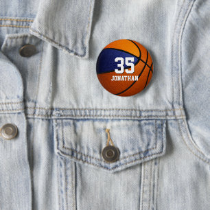 blue orange basketball team colors with boys name button