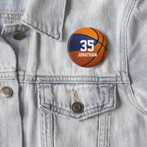 blue orange basketball team colors with boys name button