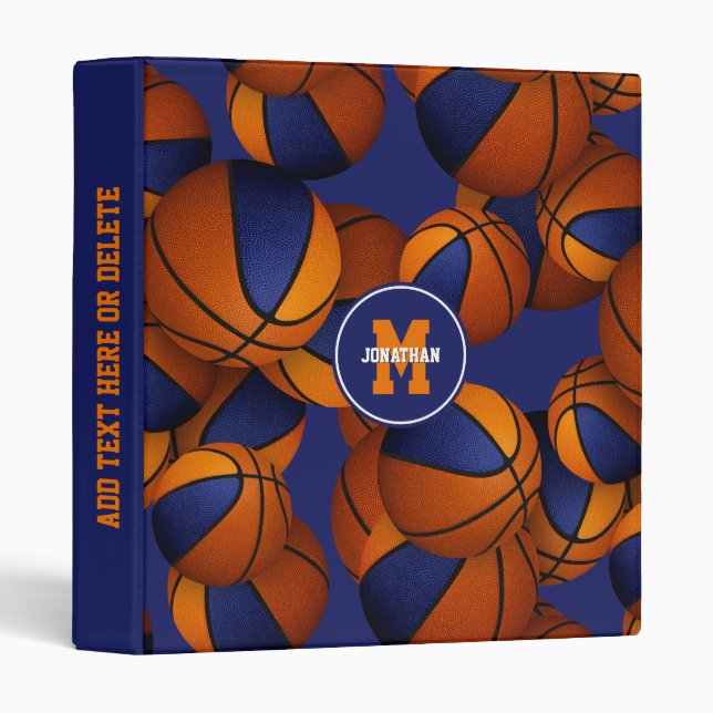 blue orange basketballs kids back to school 3 ring binder (Front/Spine)