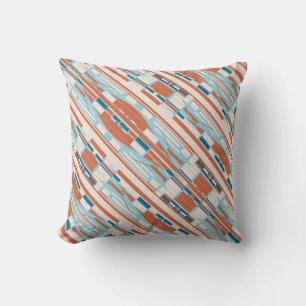 Blue Orange Beige Southwest Look Slanted Mosaics Throw Pillow