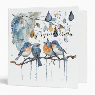 Blue Orange Birds Singing in the Rain 3 Ring Binder