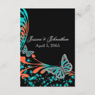 Blue orange black butterfly sparkle invitation