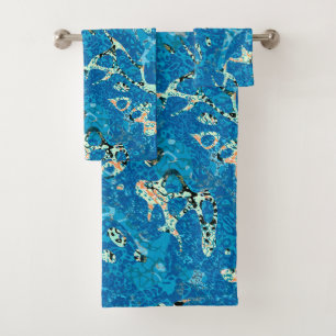 Blue Orange Black Spotted Graphic Abstraction Bath Towel Set