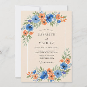 Blue Orange Blossom Flourish Wedding Invitation
