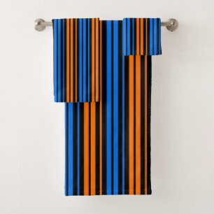 Blue Orange Blue Vertical Stripes Design   Bath Towel Set
