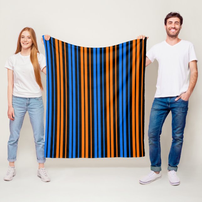 Blue Orange Blue Vertical Stripes Design   Fleece Blanket (In Situ)