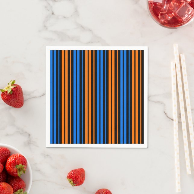 Blue Orange Blue Vertical Stripes Design   Napkins (Insitu)