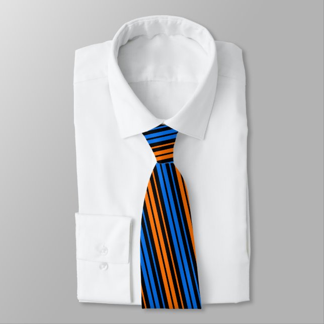 Blue Orange Blue Vertical Stripes Design   Neck Tie (Tied)