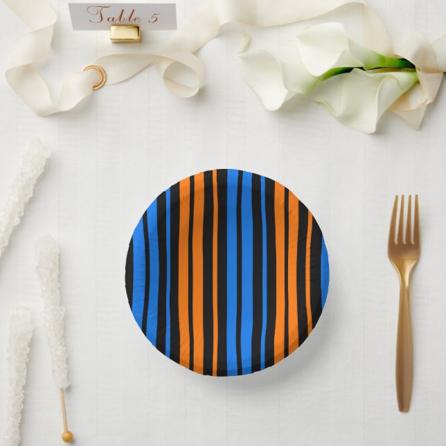 Blue Orange Blue Vertical Stripes Design   Paper Bowls (Wedding)