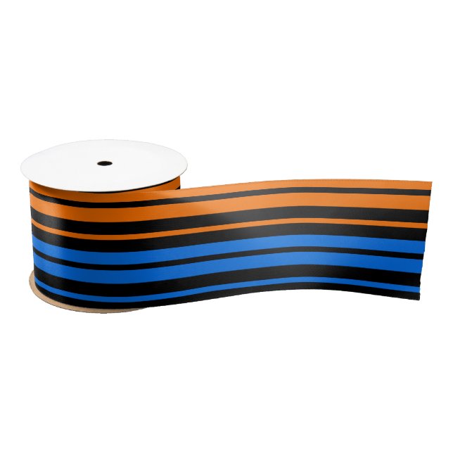 Blue Orange Blue Vertical Stripes Design   Satin Ribbon (Spool)