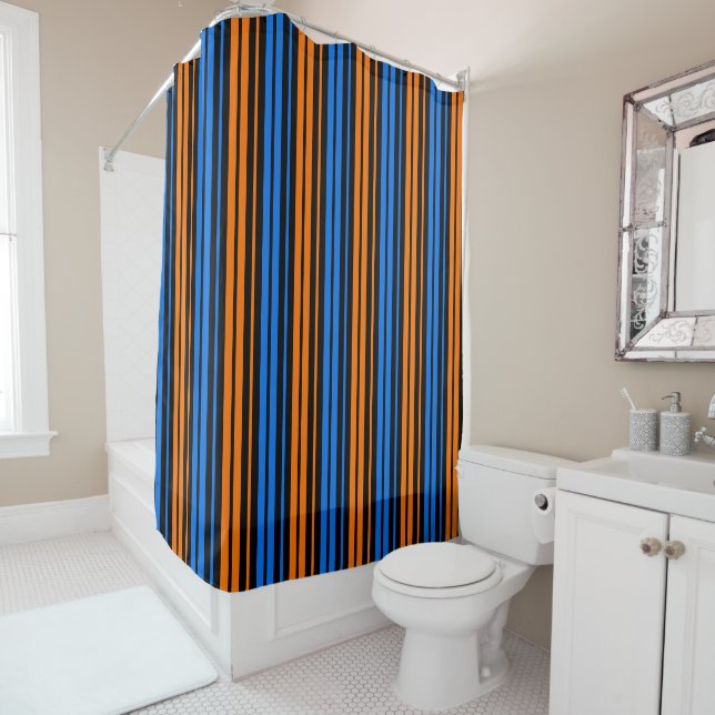 Blue Orange Blue Vertical Stripes Design   Shower Curtain (In Situ)