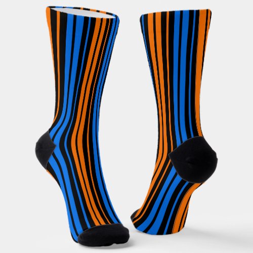 Blue Orange Blue Vertical Stripes Design Socks