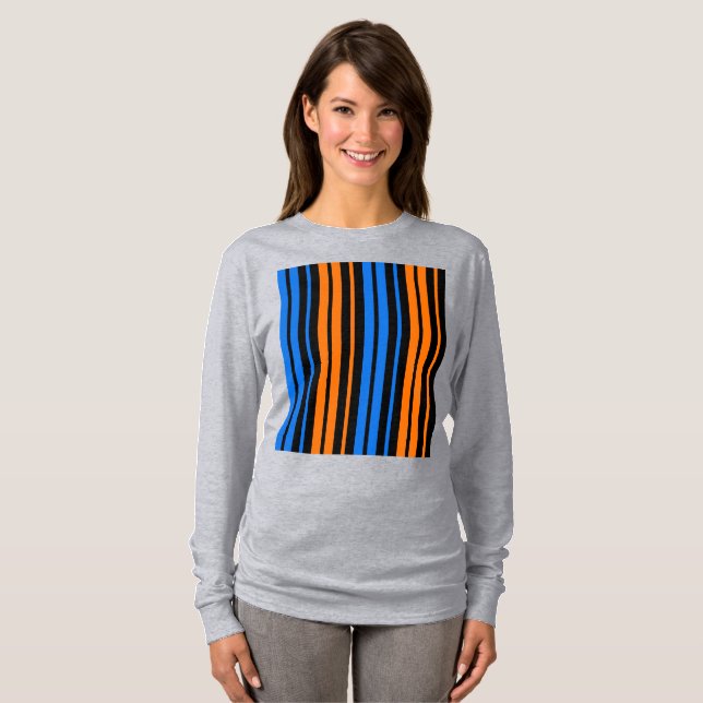 Blue Orange Blue Vertical Stripes Design   T-Shirt (Front Full)