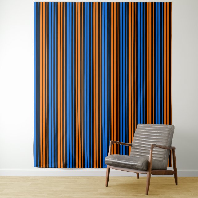 Blue Orange Blue Vertical Stripes Design   Tapestry (In Situ)