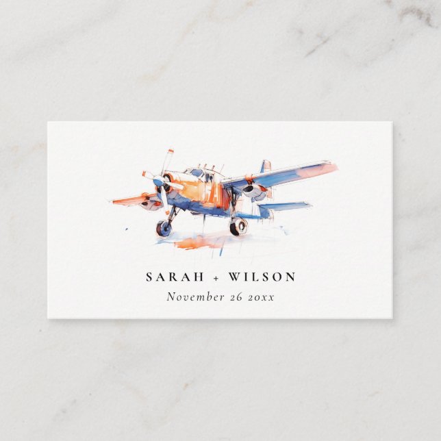 Blue Orange Blush Airplane Wedding Website Enclosure Card (Front)