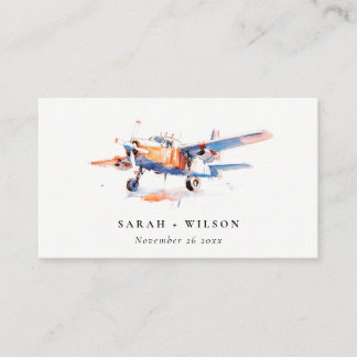 Blue Orange Blush Airplane Wedding Website Enclosure Card