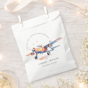 Blue Orange Blush Watercolor Air Plane Wedding Favor Bag