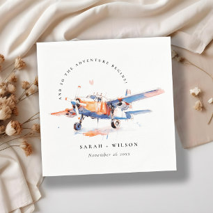 Blue Orange Blush Watercolor Air Plane Wedding Napkins
