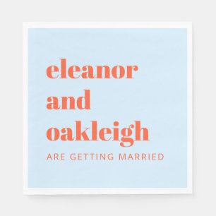 Blue Orange Bold Modern Typography Wedding Custom Napkins