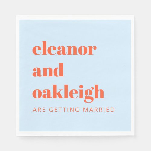 Blue Orange Bold Modern Typography Wedding Custom Napkins