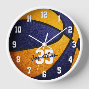 blue orange boys girls basketball personalized clock
