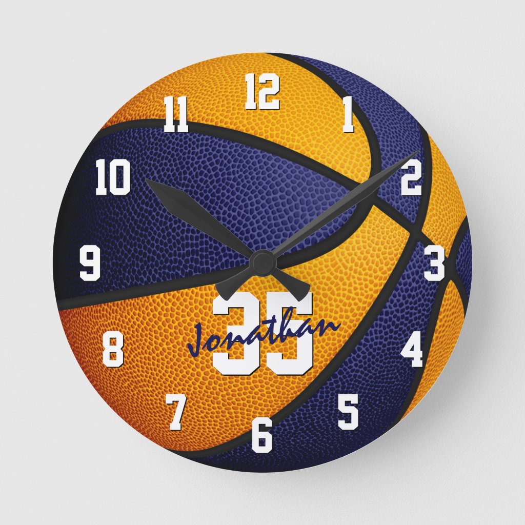 blue orange boys girls basketball personalized clock