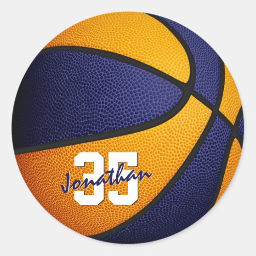 blue orange boys girls basketball team colors classic round sticker