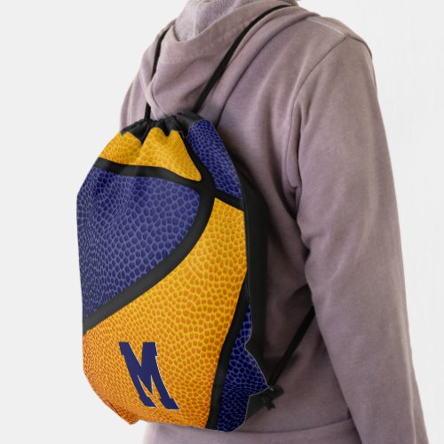 blue orange boys girls school colors basketball drawstring bag