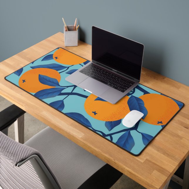 Blue Orange Branch Pattern Desk Mat (Office 2)