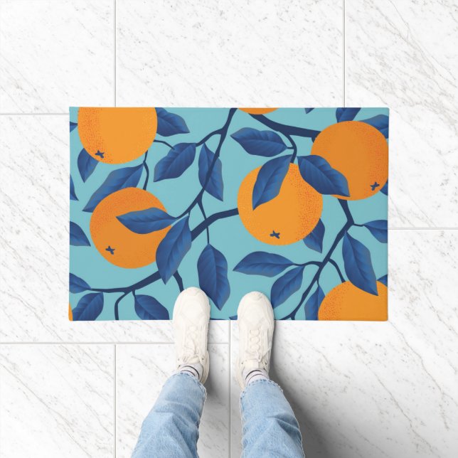 Blue Orange Branch Pattern Doormat (Indoor)