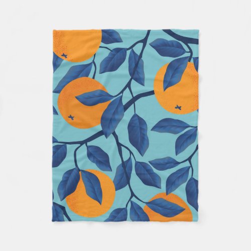 Blue Orange Branch Pattern Fleece Blanket