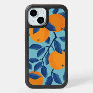 Blue Orange Branch Pattern iPhone 15 Case
