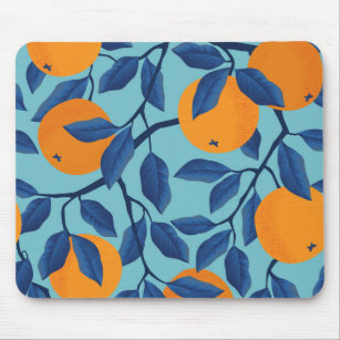 Blue Orange Branch Pattern Mouse Pad