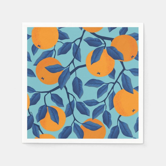 Blue Orange Branch Pattern Napkins (Front)