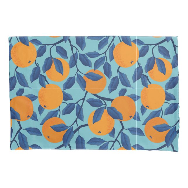 Blue Orange Branch Pattern Pillow Case (Front-Left)