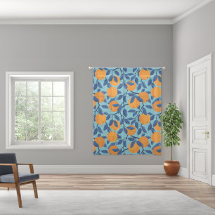 Blue Orange Branch Pattern Sheer Curtains